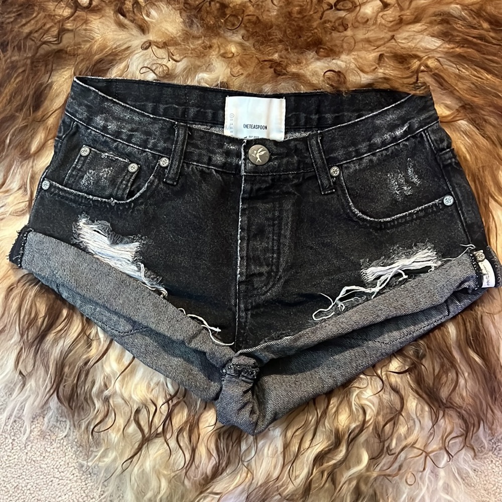 ONE TEASPOON Low Rise Black Bandits Denim Shorts 22 00 0 XXS